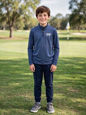Greyson Kids Tate Quarter Zip XL (10/11) Blue Golf Pullover NWT Wolf Logo